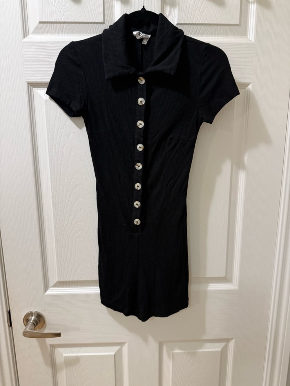 Princess Polly Black Short Sleeve Button-Front Mini Dress
